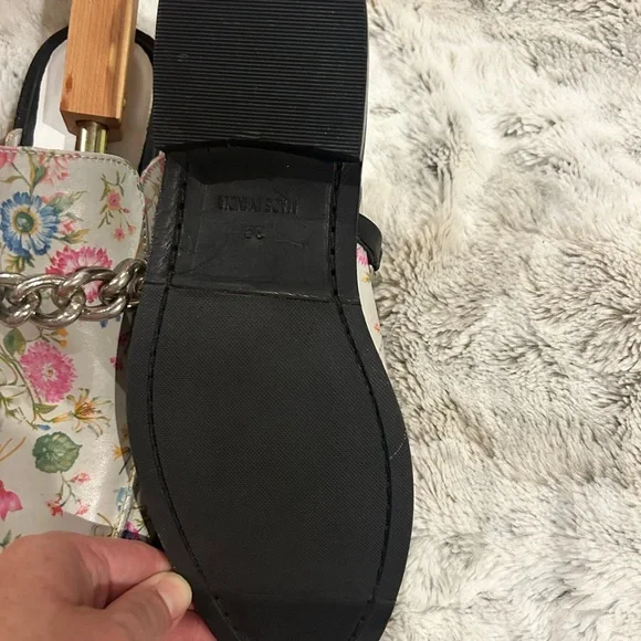 Free People Vida Leather Chain Mules in Ivory Floral, Size 39 - Picture 4 of 6